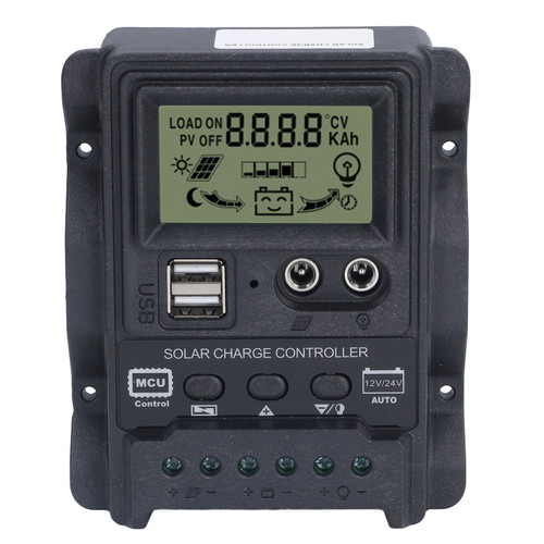 Dual USB Solar Charge Controller ABS LCD Display PWM Charging Controllers Light Control 12V24V10A 130W 260W
