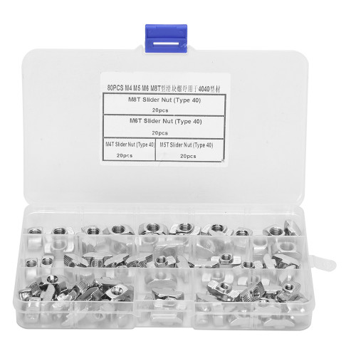 80pcs T Slot Slider Nuts M4 M5 M6 M8 Hardware Fasteners for 4040 Aluminum Profiles