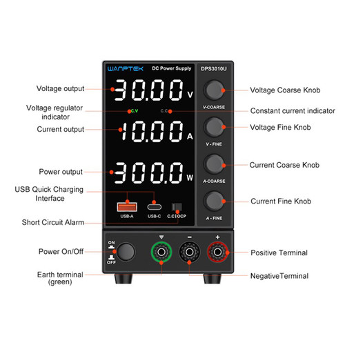 WANPTEK DPS3010U 0-30V 0-10A 300W Switching DC Power Supply 4 Digits Display LED High Precision Adjustable Mini Power Supply AC 115V/230V 50/60Hz