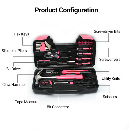 39Pcs Essential Household Tools Kit with Plastic Toolbox Hand Tool Set Portable and Lightweight Basic Home Tool Set Emergency Tool Kit with General Tools
