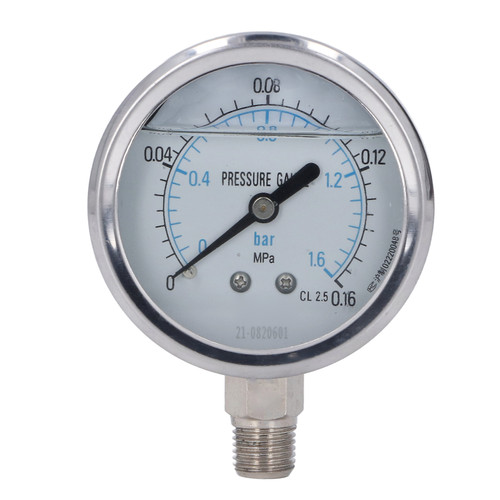 Vacuum Pressure Gauge Shockproof Radial Stainless Steel for Industrial Household 1/4in NPT 0~0.16Mpa