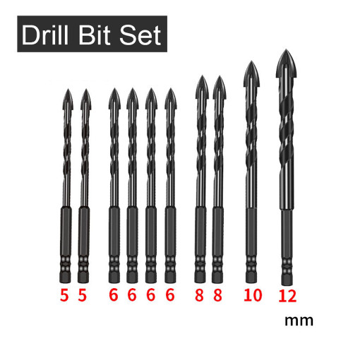 10PCS YG8 Carbide Four-edged Crossdrill Bit Set Marble Ceramic Tile Wall Brick Holes Drilling Accessory Wet-and-dry Dual Use Hole Punching Tool