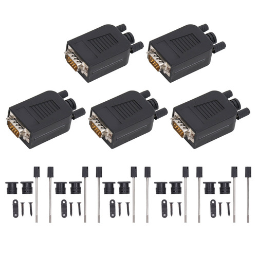5 Sets DB9 RS232 Male Adapter Serial Port Device PP Connector with Mounting Fasteners