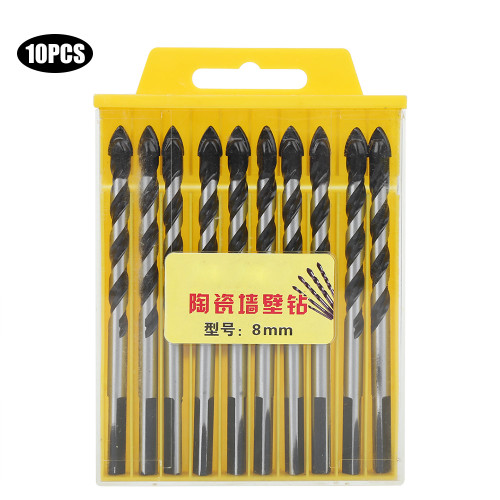10Pcs Twist Drill Set Triangle Strong Durable Wood Ceramic Wall Bits Punch Tools