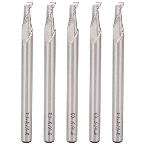 5Pcs Spiral End Mill 8mm Shank 1‑Flute CNC Milling Cutter Tool High Speed Steel 8x8x16x100mm