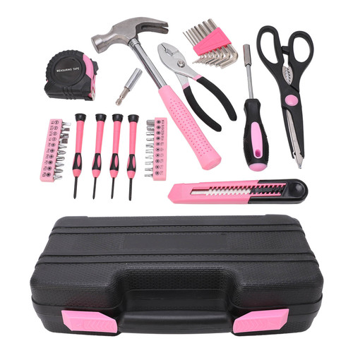 39 Pcs Household Tool Kit Pink Portable Hand Toolbox Hammer Screwdriver Wrench Repair Maintenance Tool Set for Girl