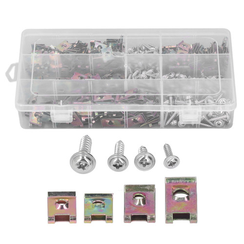 480pcs U Shaped Reed Nut Clip Galvanized Professional Reed Nut with Crossed Pad Screws for Motorcycle Car