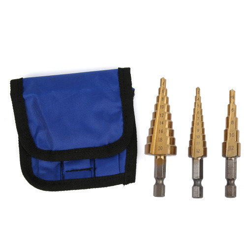 3pcs 312/4‑12/20mm High Speed Steel Cone Step Drill Bit Hex Shank Hole Cutter