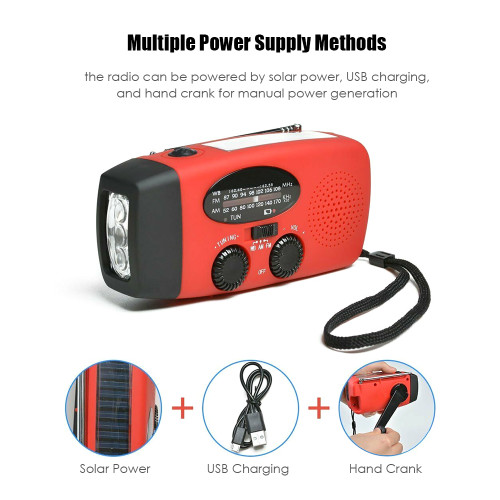 Emergency Radio Hand Crank Solar Weather Radio 1200mAh AM / FM Emergency Weather Radio Portable Power Bank with Solar Charging & Hand Crank & Battery Operated LED Flashlight Cell Charger Reading Lamp for Camping Hiking Outdoor Activity