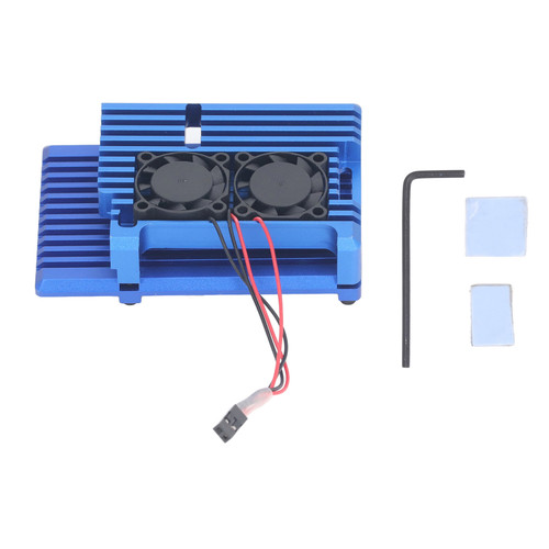 4B Cooling Fan Metal Shell Aluminum Alloy Case with Heatsink Cooling Fan for Pi4 Motherboard Blue