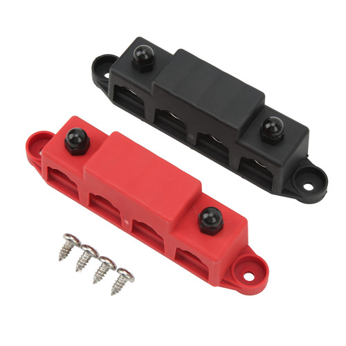 2PCS Stud Power Distribution Block 4 X 5/16in Red Black 250A Bus Bar for RV 48V DC