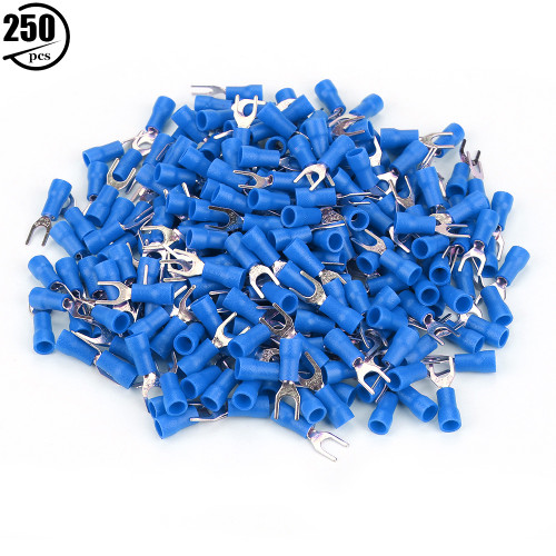 250pcs Insulated Electrical Wire Terminals Crimp Fork Connector Set (Blue)