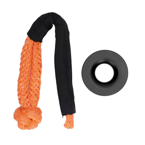 Recovery Ring Winch Rope Set Aluminum Alloy Nylon Rope Soft Shackle Recovery Ring Kit for Vehicle Rescue Black