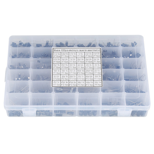 1000pcs 36 Values Electrolytic Capacitor Assorted Kit 10V~50V 0.1uF to 1000uF