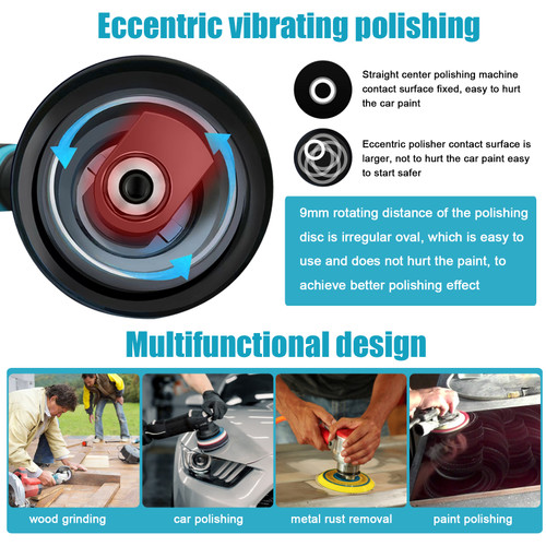 Cordless Eccentric Car Polisher 8 Gears of Speeds Adjustable Electric Auto Polishing Machine Multifunctional Metal Waxing Wood Grinding Rust Removal Machine