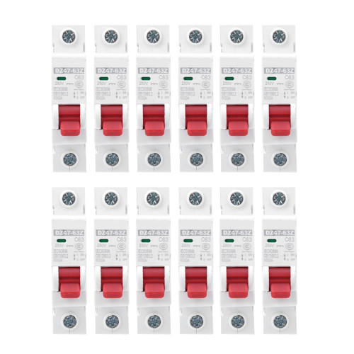 12pcs DZ47-63Z DC250V 1P MCB Circuit Breaker Air Switch Circuit Protection for Photovoltaic63A