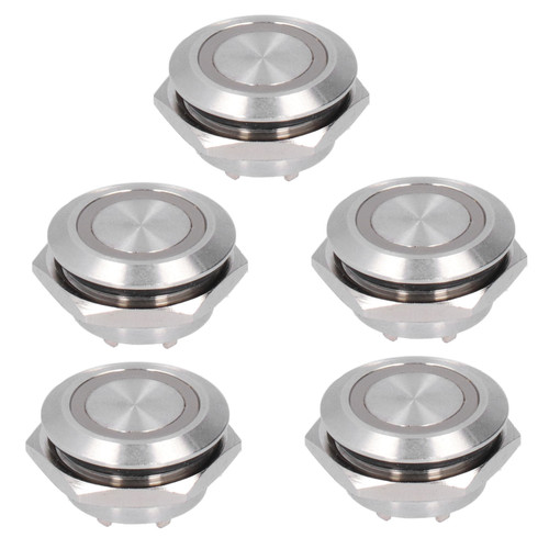 5Pcs Momentary Push Button Switch Metal Auto Reset Ultra Thin Waterproof with LED 19mmDC3~6V Blue