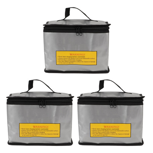 3Pcs Lipo Battery Safe Bag Fireproof Explosionproof Large Capacity Storage with Zipper