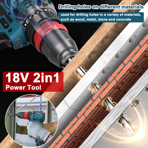 18V 2in1 Lithium Drill Electric Screwdriver Multi-function Power Tool 45Nm Torque Brushless Motor Practical Screw Driver for Home Appliances Furniture Installation Automotive Electronics Repairing