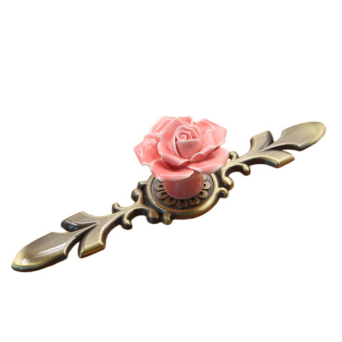 Rose Ceramic Alloy Base Door Knob Drawer Cupboard Wardrobe Furniture Pull Handle #2