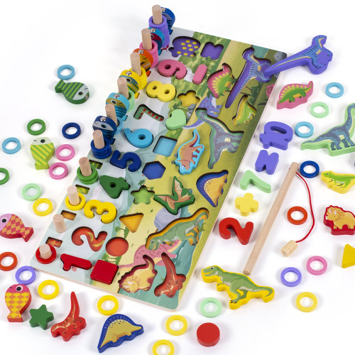 Children's Magnetic Fishing Toy Early Education Logarithmic Board Wooden Number Puzzle Shape Sorting for Kids Toddlers Preschoolers