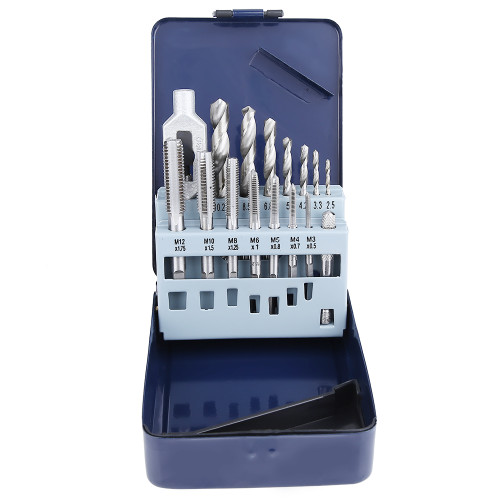 15Pcs Alloy Steel Tap Wrench Screw Taps Twist Drill Bit Set Metal Processing Tools