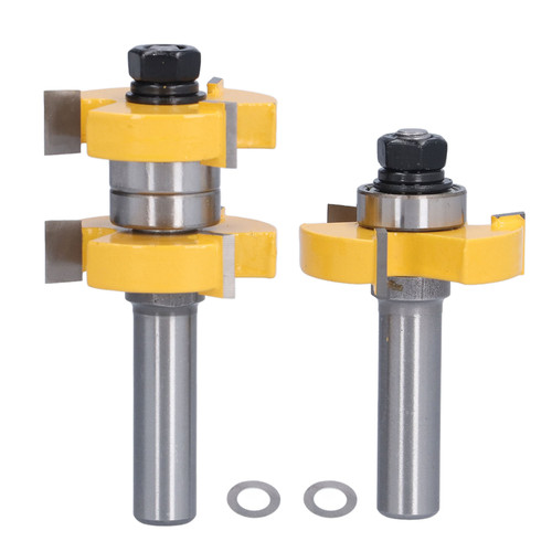 2Pcs Tongue Groove Router Bit T Shape 3 Teeth 2 Bearing Woodworking Milling Cutter 1/2in Shank