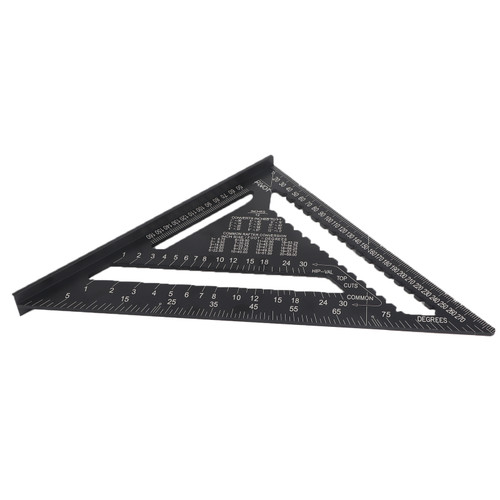 12in Triangle Ruler Aluminum Alloy Woodworking Carpentry Measuring Tools Black