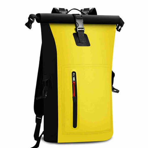 Waterproof Backpack Heavy Duty Roll-Top Closure Swim Bag with Front-Zipper Pocket