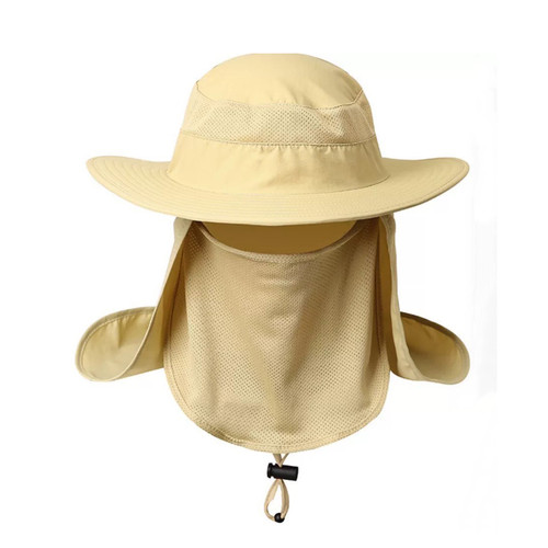 Mens Sun Hat Fast Drying Waterproof Nylon Breathable Mesh Detachable Veil Sun Protection Hat for Outdoor Fishing Camping Khaki