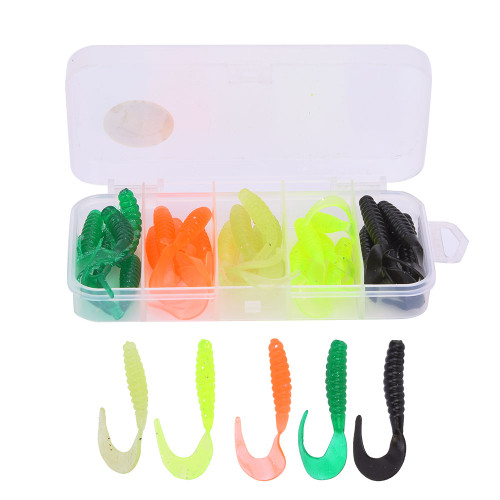 T0053 25PCS Soft Rubber Fishing Lures Grub Artificial Bait Swimming Worm Set Tool Accessory