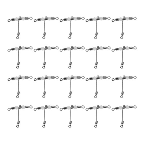 20pcs T Shape Luminous Fishing Swivel 3 Way Connector Cross Line Rolling Swivel with Beads8x10 #