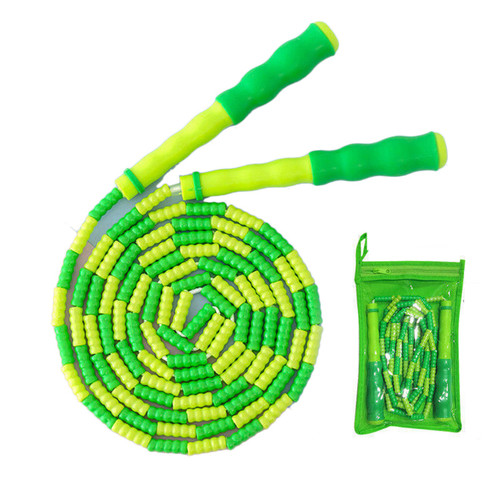 Jump Rope Comfortable Grip Adjustable Durable Lightweight Safe Beaded Skipping Rope for Kids in First Grade and Above Green