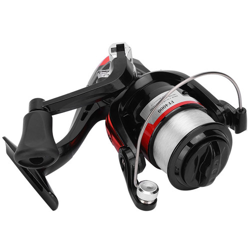 Portable Fishing Reel Casting Rods with Fish Wire Spinning Reel Fishing Accessory(black red )