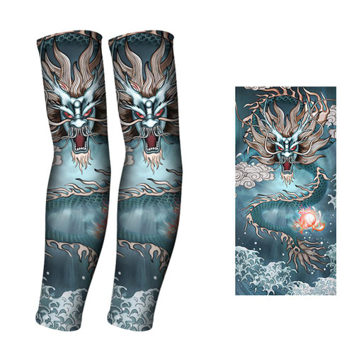 1 pair Temporary Tattoo Sleeves Sun Protection Arm Sleeves Seamless Sunscreen Arm Sleeve for Outdoor Cycling Running