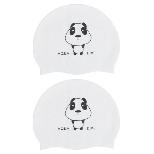2Pcs Silicone Swimming Cap Hat Cartoon Cute Universal Type for Children Woman Manpanda pattern
