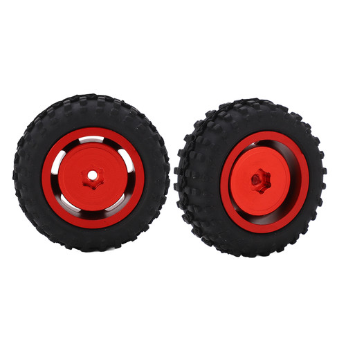2Pcs 50mm Rubber Tires and Aluminum Alloy Wheel Rims for Axial SCX24 1/24 RC Car Upgrade PartsRed