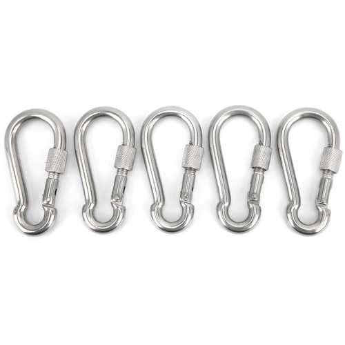 5pcs 80mm Locking Carabiner Clip Heavy Duty Spring Snap Hook with Nut Lock Buckle for Camping