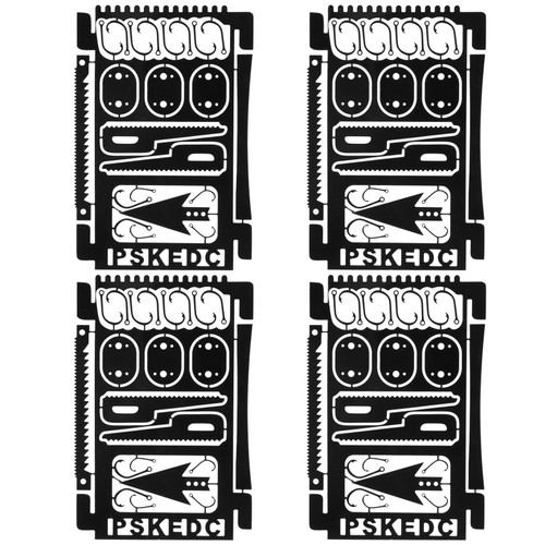 4Pcs/Set B Model Lightweight Stainless Steel Fishhook Card Outdoor Multi Tool CardBlack