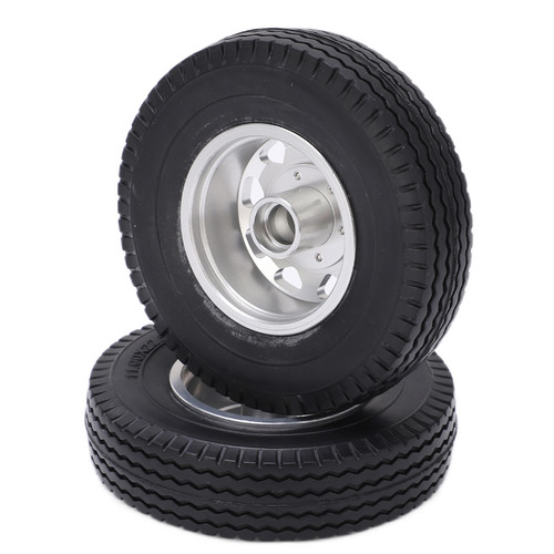 2Pcs Metal Front Hub with 22mm Width Rubber Tires for Tamiya 1/14 RC Trailer Tractor TruckSilver