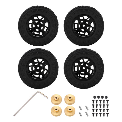 4Pcs Rubber 55mm Tires Brass Counterweight Combiner Aluminum Alloy Wheel Rim for Axial SCX24 1/24 RC Car Upgrade PartsBlack