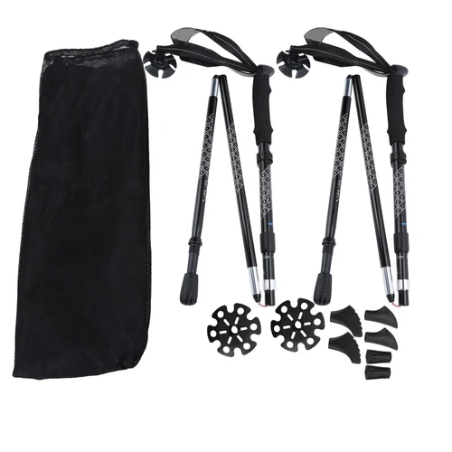 1Pair 5Sections Folding Damping Alpenstock Inner Lock Telescopic Hiking Walking Sticks