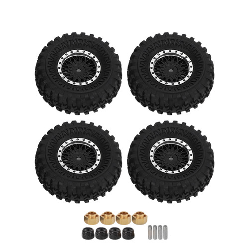 4Pcs RC Vehicle Micro Wheelset Mesh Wheels Rim Tires 55mm for AXIAL SCX24 AXI90081 AXI00001 AXI00002 1/24 RC CarBlack