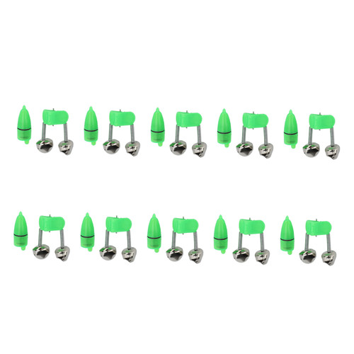 10pcs LED Night Fishing Rod Bite Bait Alarm Light with Twin Bells Fish Bait Alert Grass Green