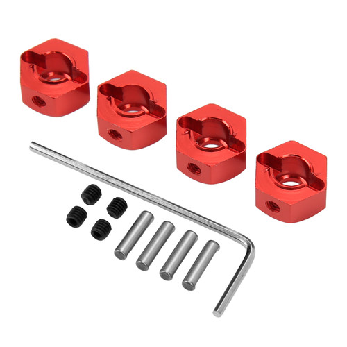 4Pcs 12mm Hex Wheel Hubs Nuts Aluminum Alloy High Accuracy RC Wheel Hex Hubs Drive Adapter for 1/10 RC Car Red