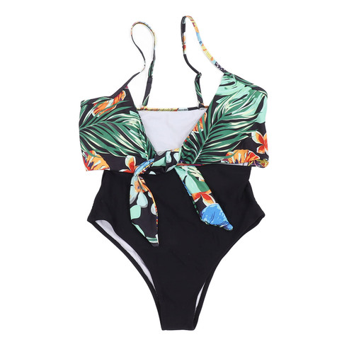 One Piece Swimsuit High Waist Strengthen Stitching Show Charming Curves Beach Bathing Suit for Girls Women Floral Pattern M
