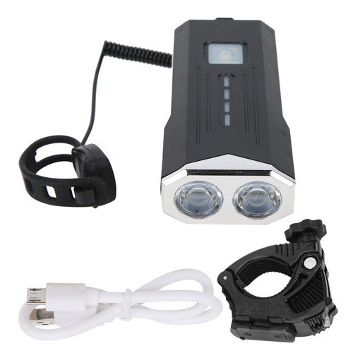 Bike Front Light Bicycle Waterproof Flashlight Horn Warning USB Rechargeable for CyclingSilver