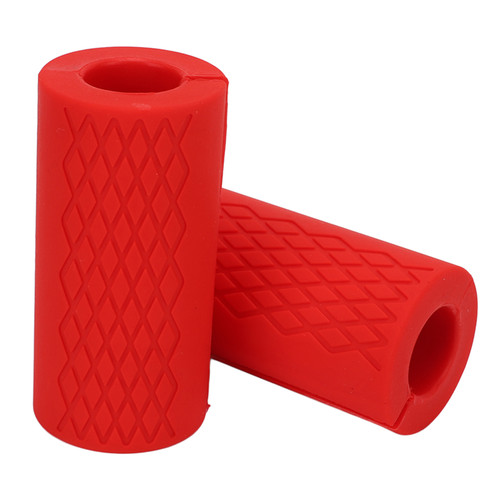 1 Pair Barbell Grips Bar Handles Silicone Anti Slip Thicken Dumbell Grips for Weightlifting Muscle Building Red