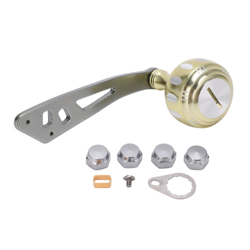 Fishing Reel Handle Metal Power Handle Knob Grip Replacement with Assembly Parts for Baitcasting Drum ReelChampagne Gold