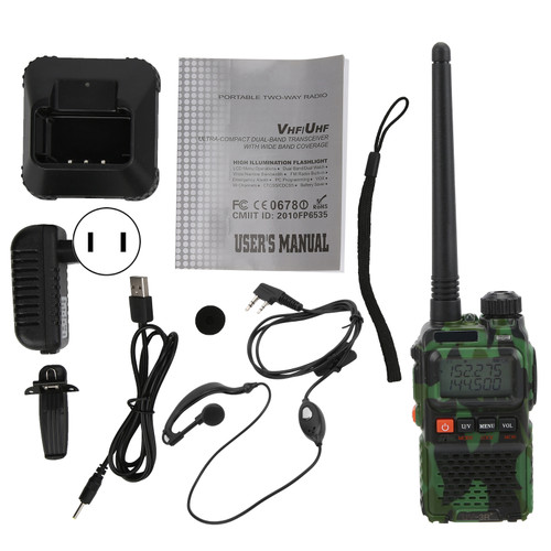Portable Walkie Talkies Set Handheld LCD Display Walky Talky with Earphone 100‑240VGreen US Plug 100‑240V